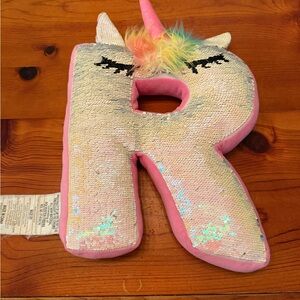 Justice Pink Unicorn Sequin Letter Pillow